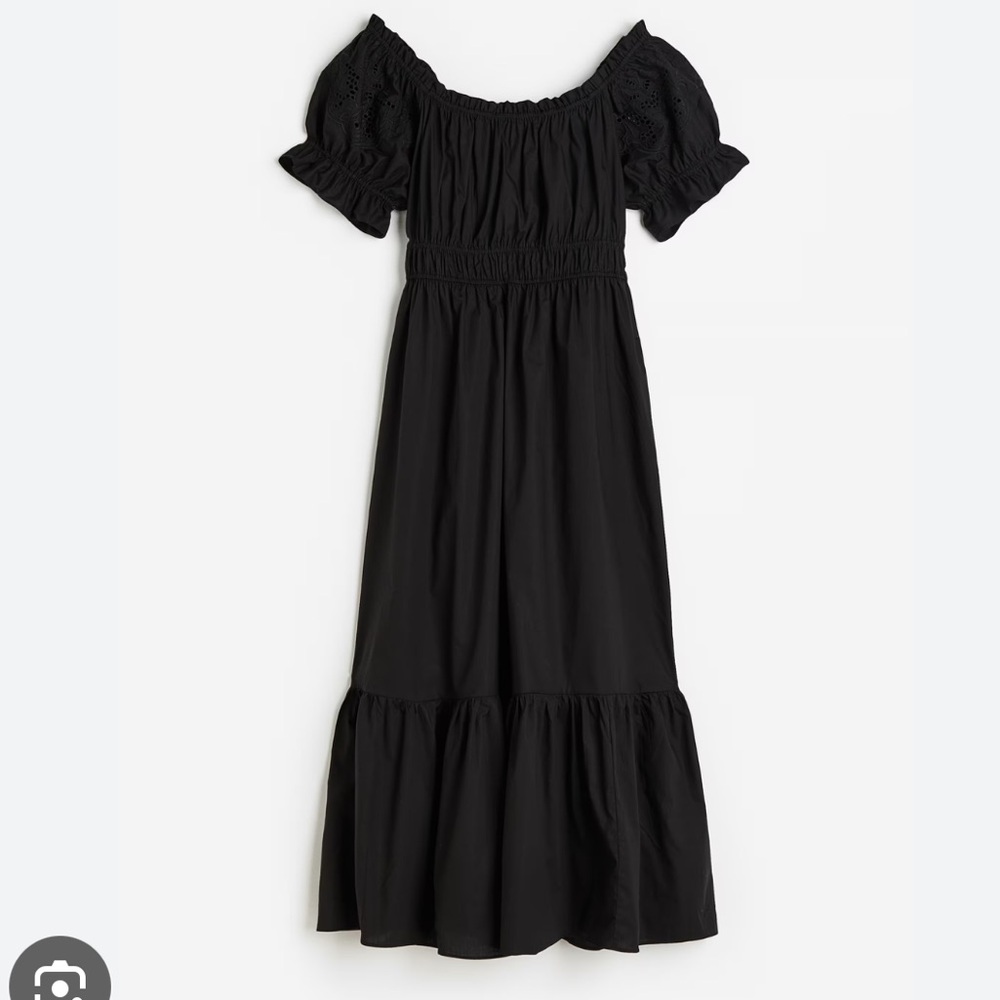 H&M OFF-THE-SHOULDER COTTON MIDI DRESS BLACK